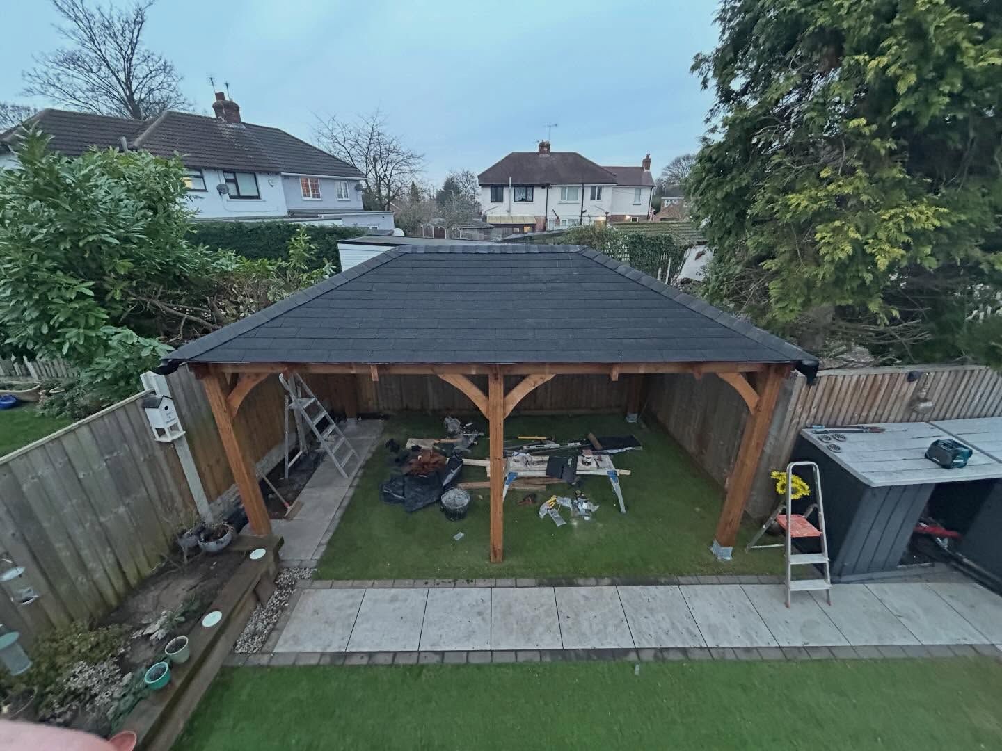 Oak pergola and tiled roof